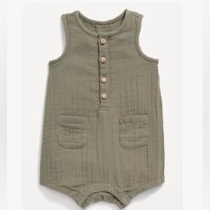 Unisex Sleeveless Henley One-Piece Romper for Baby